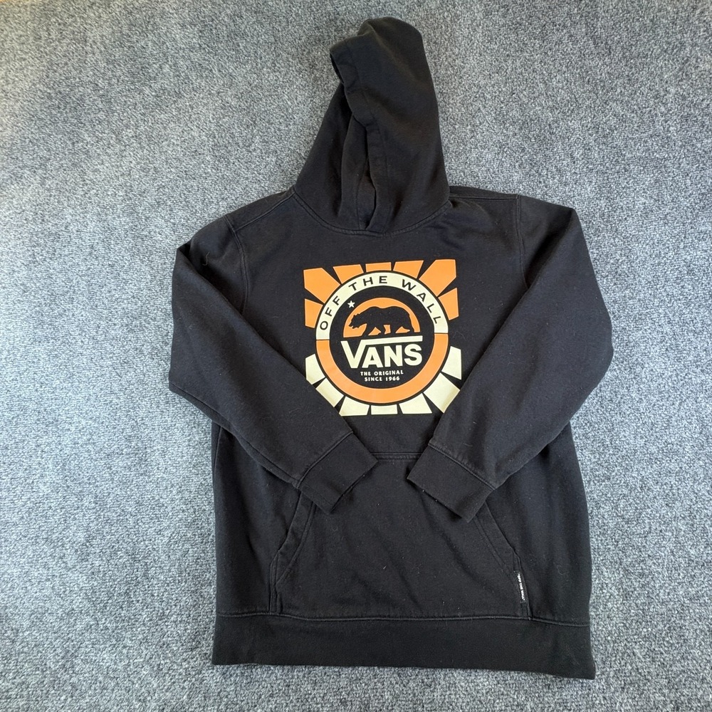 Vans Off The Wall Hoodie Mens XL Black Fleece Lined Graphic Cotton Pullover